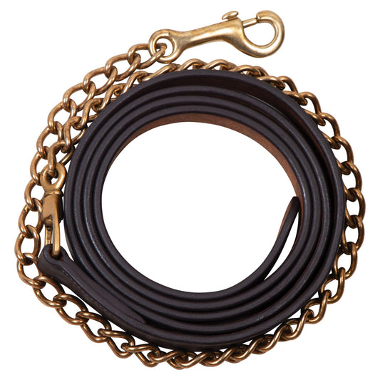 Saddler Goods Leather Lead with Single Brass Chain Color Silver & Gold Full Length 90 Inches