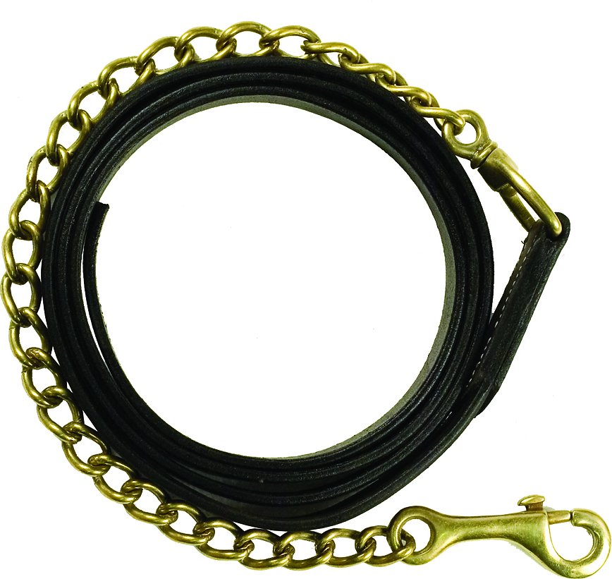 Saddler Goods Leather Lead with Single Brass Chain Color Silver & Gold Full Length 90 Inches