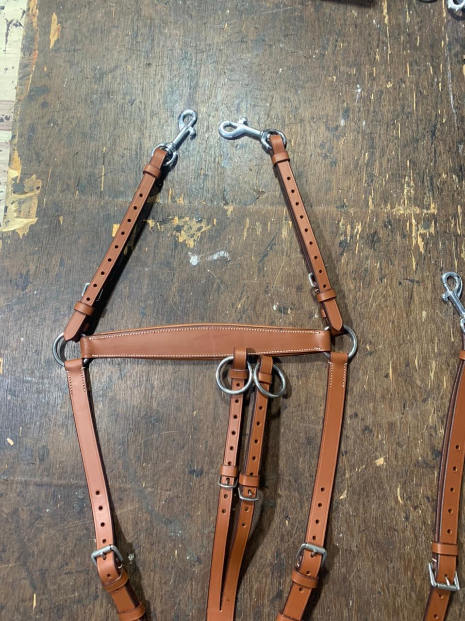 Saddlery Goods 3 Point Leather Breastplate with Running Attachment Color Tan