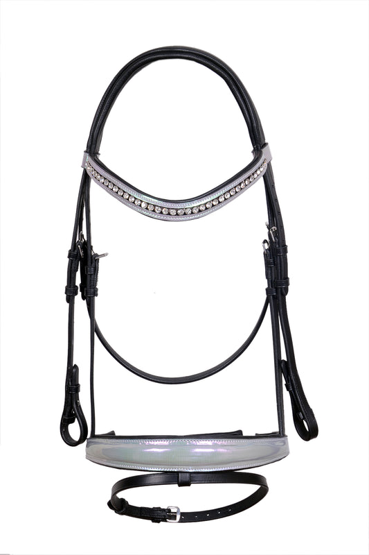 Saddlery Goods English Leather Bridle with Paten Noseband and Browband With White Crystal with Reins