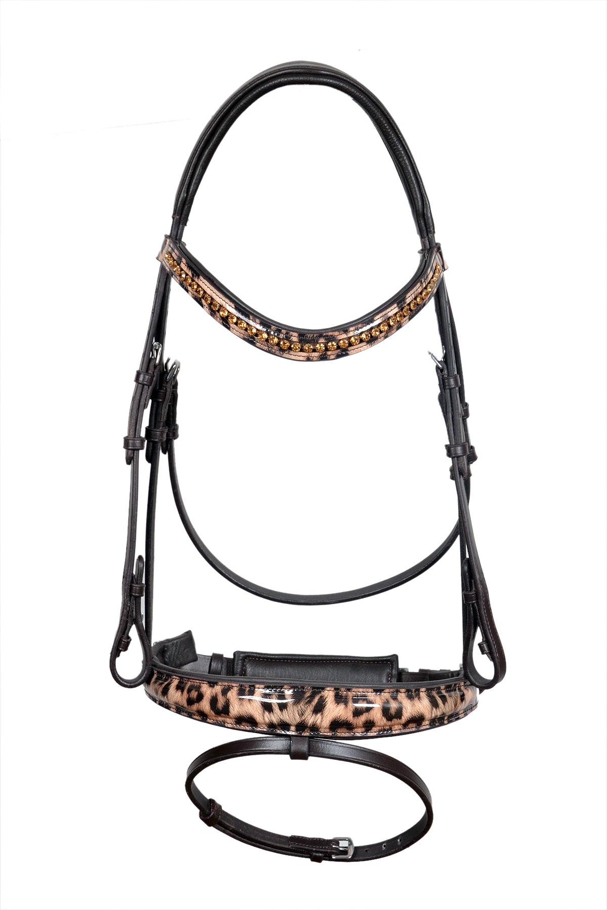 Saddlery Goods Horse English Bridle With Brown Leopard Print Noseband With Reins