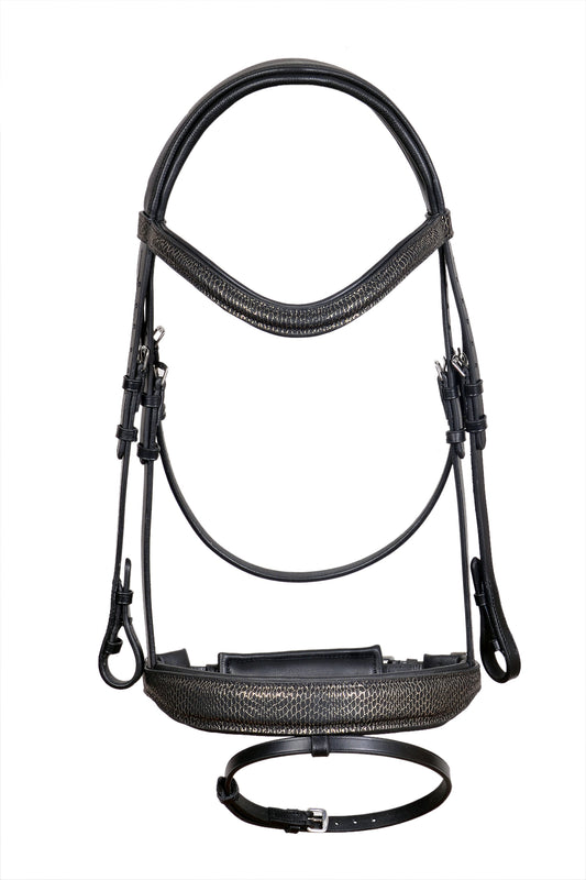 Saddlery Goods Black Golden Snake Print Snaffle Bridle With Reins