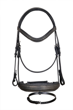 Saddlery Goods Black Golden Snake Print Snaffle Bridle With Reins