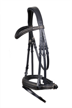 Saddlery Goods Black Golden Snake Print Snaffle Bridle With Reins