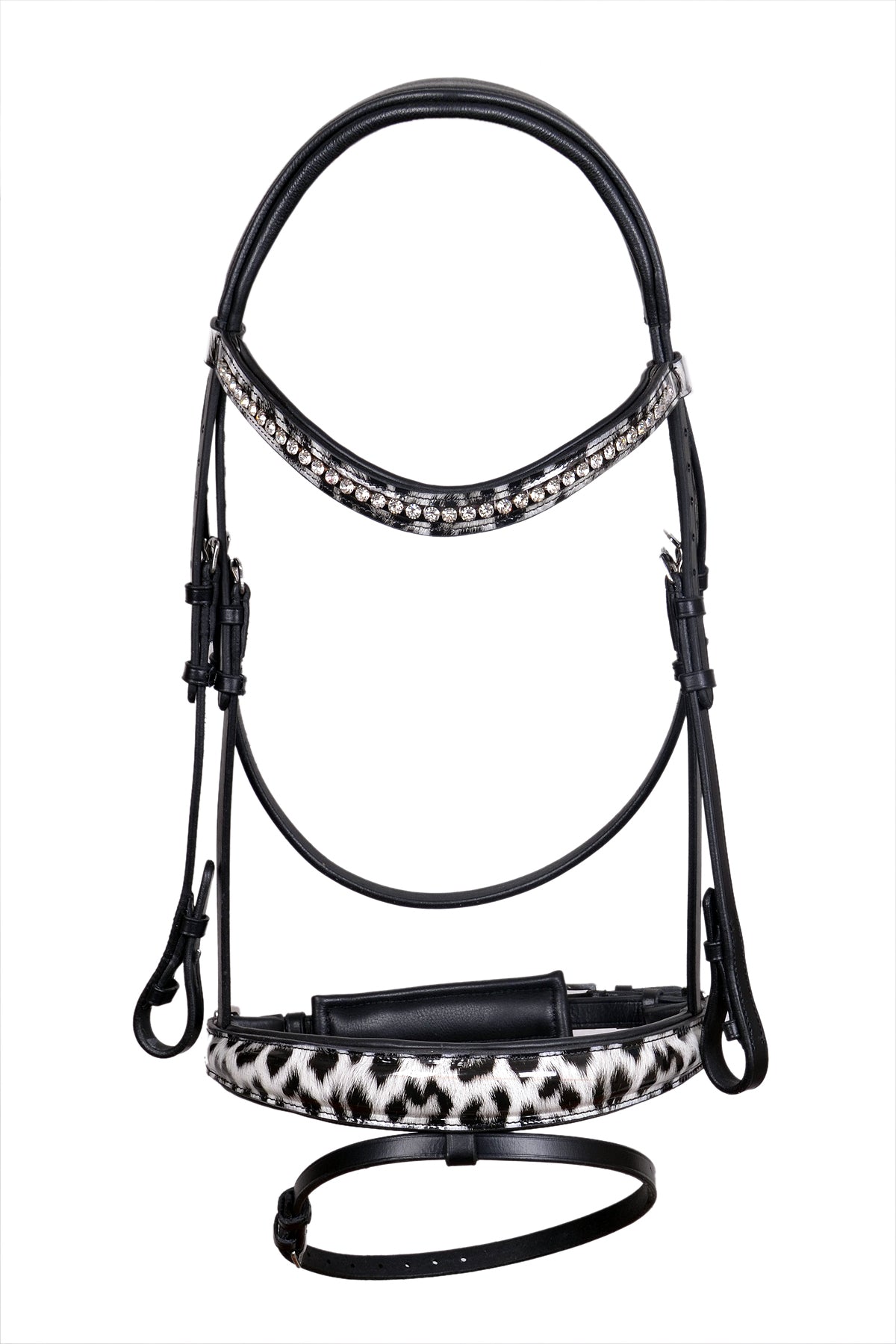 Saddlery Goods Horse Luxury English Leather Bridle With Black Leopard Print Noseband With Reins