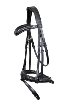 Saddlery Goods Black Croco  Patent Print European English Leather Horse Bridle With Reins