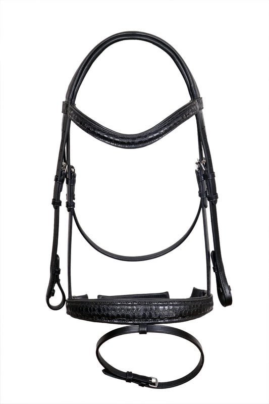 Saddlery Goods Black Croco  Patent Print European English Leather Horse Bridle With Reins