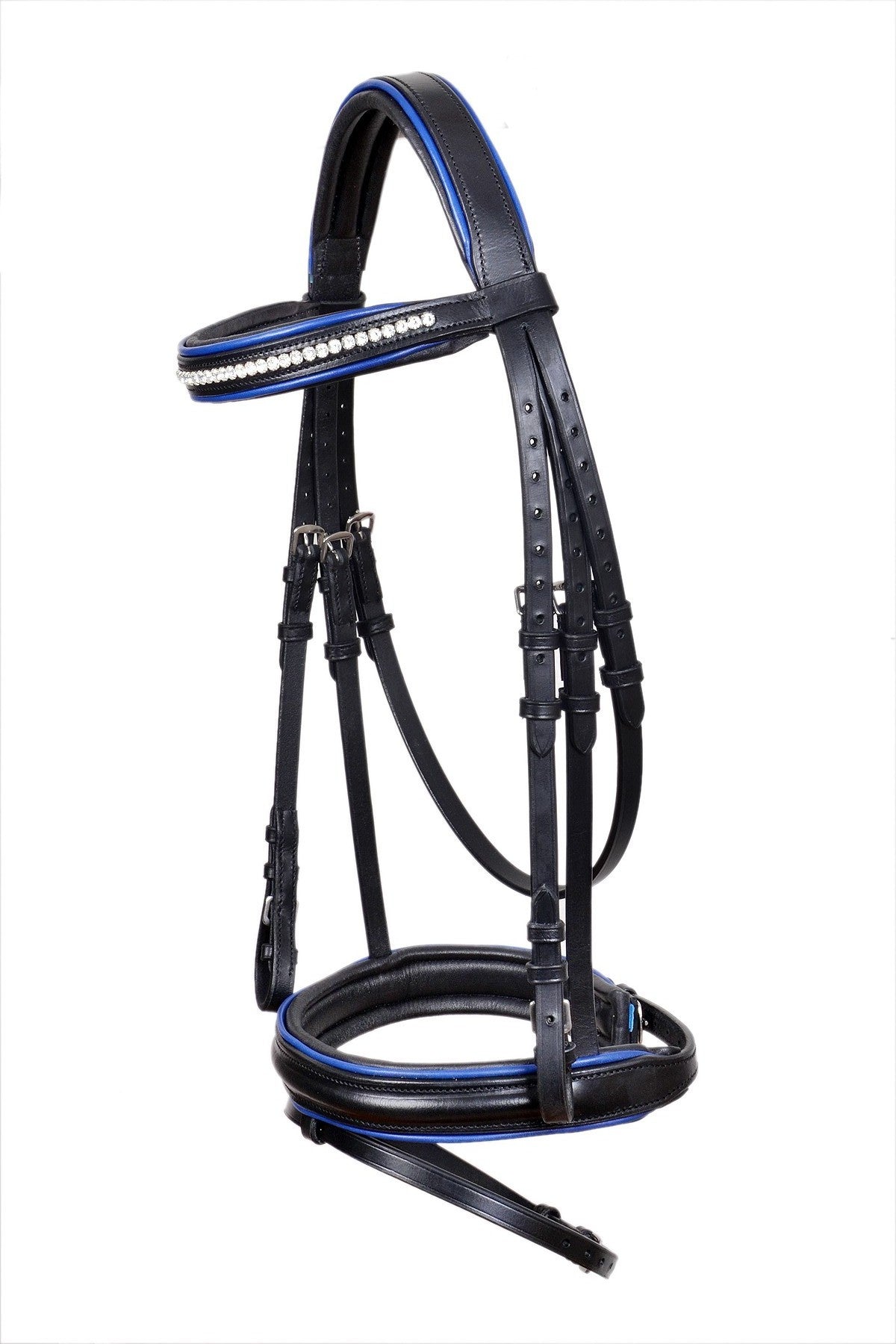 Saddlery Goods Horse Vegetable Tanned Leather Bridle Blue Piping With Web Reins