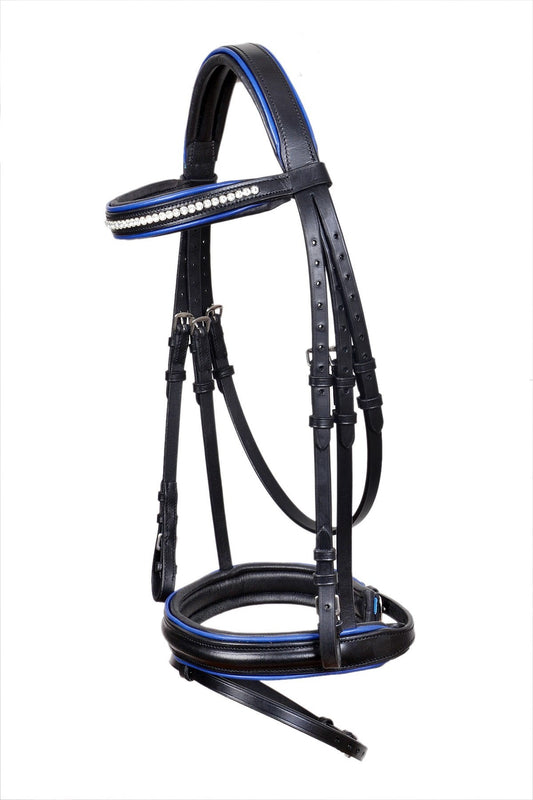 Saddlery Goods Horse Vegetable Tanned Leather Bridle Blue Piping With Web Reins