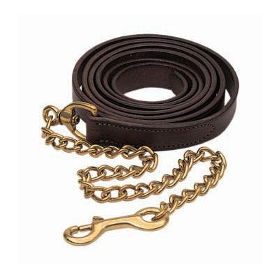 Saddler Goods Leather Lead with Single Brass Chain Color Silver & Gold Full Length 90 Inches