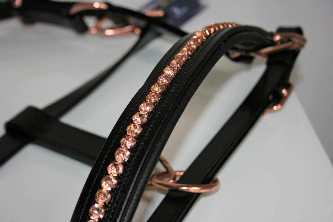 Saddlery Goods Rose Gold  Horse Leather Halter with Rose Gold Crystal