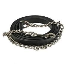 Saddler Goods Leather Lead with Single Brass Chain Color Silver & Gold Full Length 90 Inches