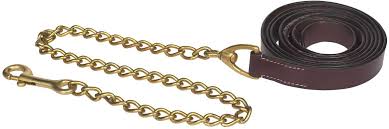 Saddler Goods Leather Lead with Single Brass Chain Color Silver & Gold Full Length 90 Inches