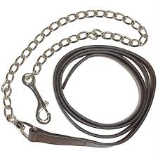 Saddler Goods Leather Lead with Single Brass Chain Color Silver & Gold Full Length 90 Inches