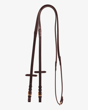 r-03 Saddlery Goods Leather and rubber reins with rose gold buckles