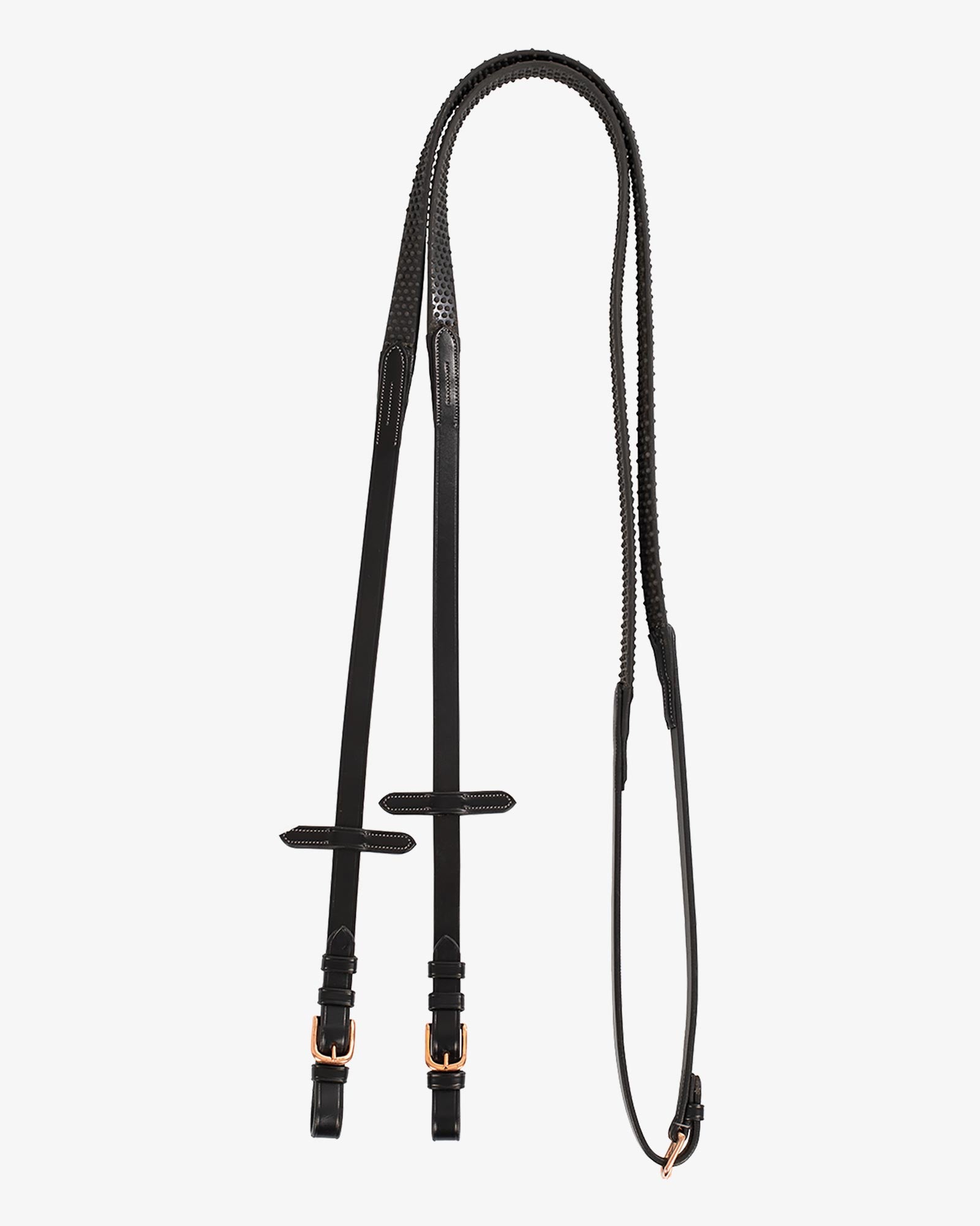 r-04 Saddlery Goods Leather and rubber reins with rose gold buckles