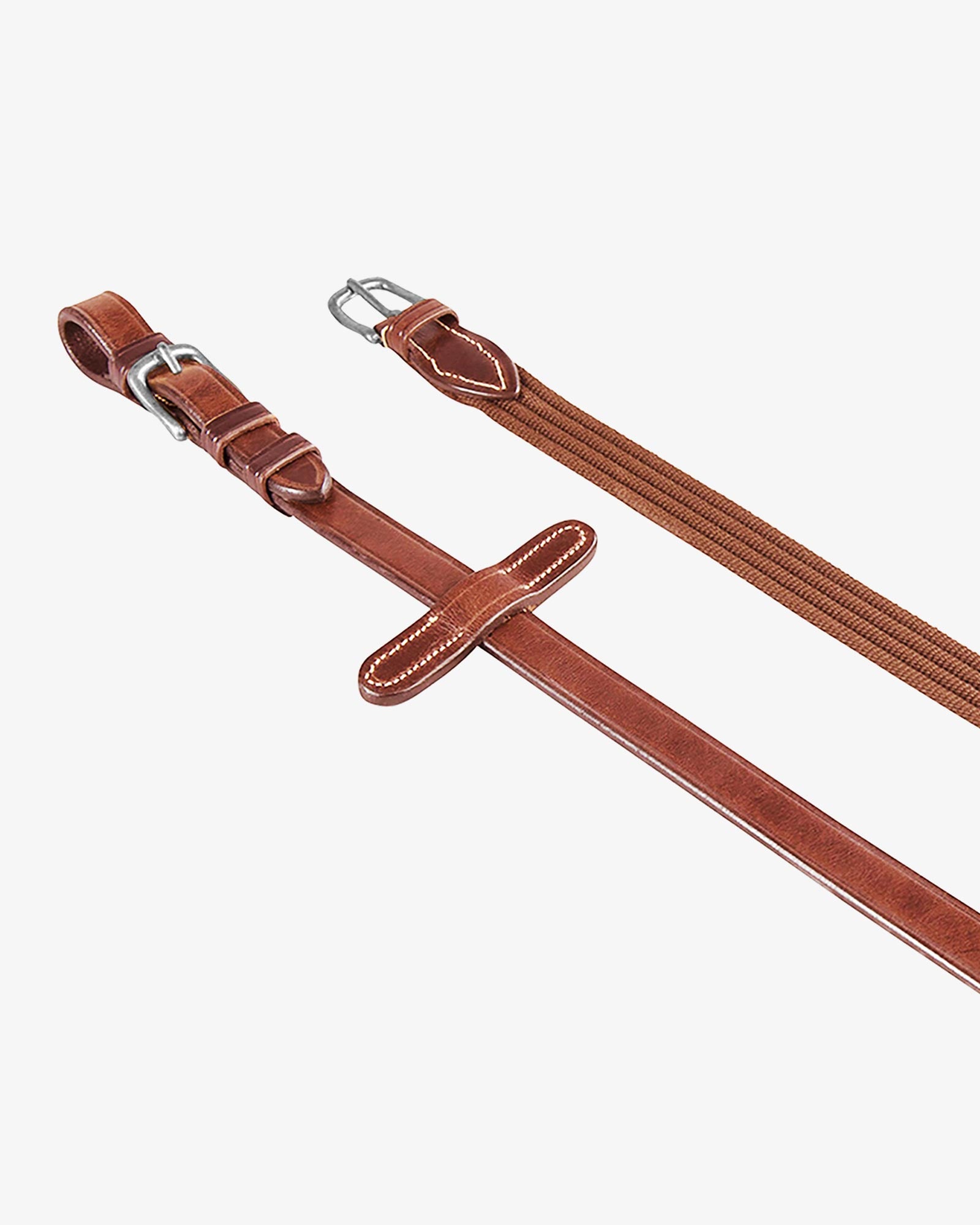 r-10 Saddlery Goods Reins for reinforced fabric(web) bridle with silver buckles resistance and effective connection between horse and rider COGNAC COLOR