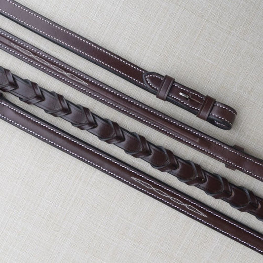 r-16 Saddlery Goods Round Raised Fancy Laced Reins Havana