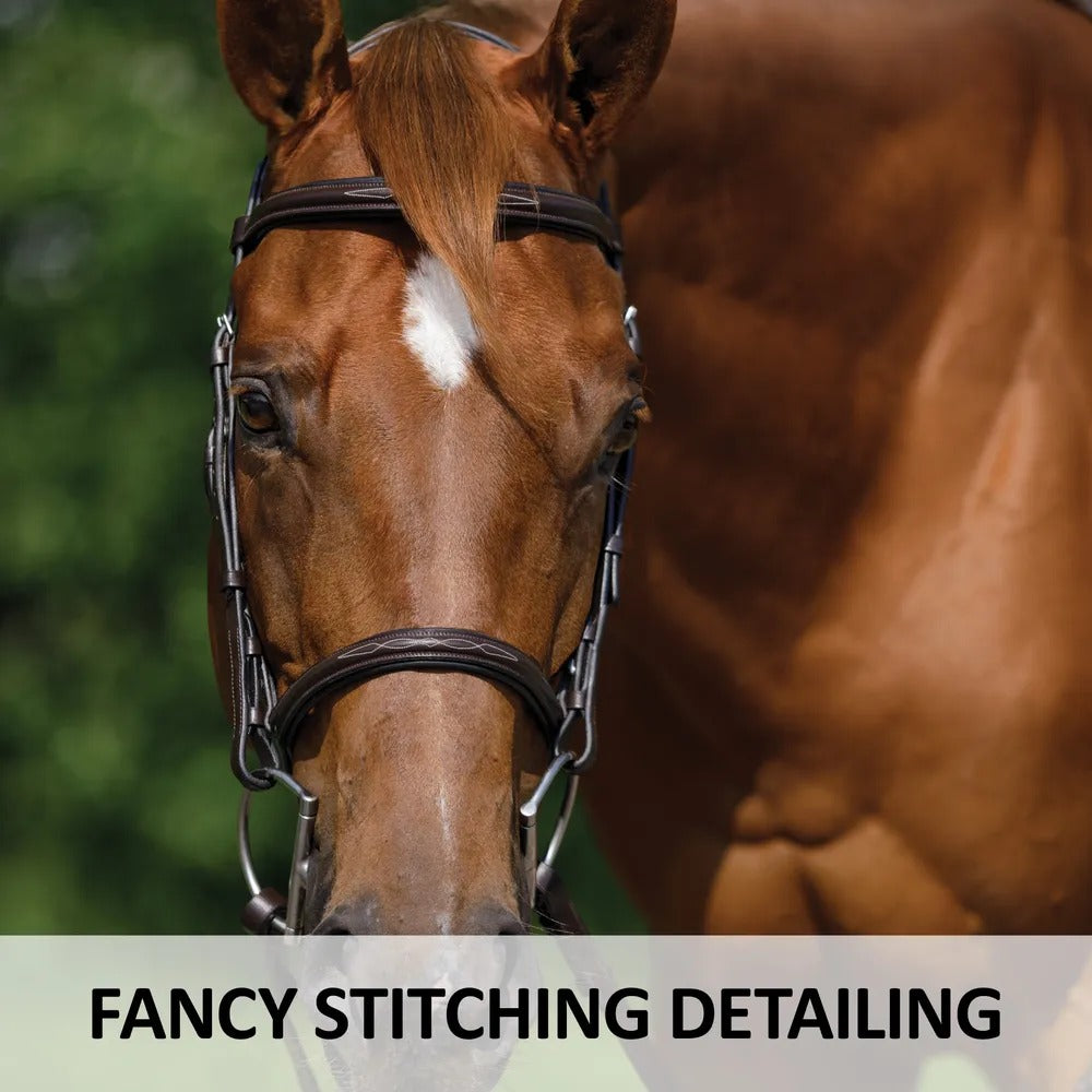 Saddlery Goods Raised Fancy Stitch Hunter Bridle with Free Reins