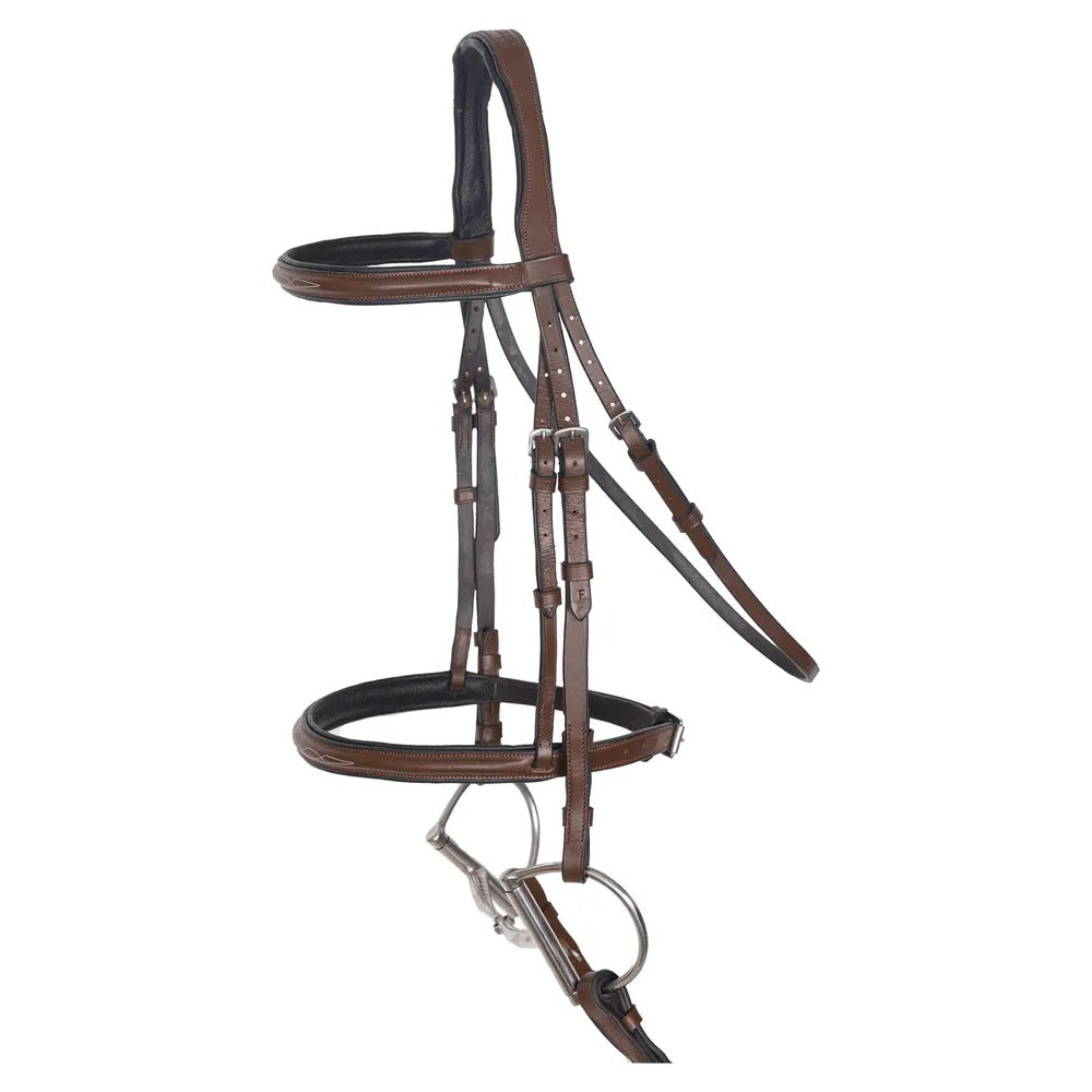 Saddlery Goods Raised Fancy Stitch Hunter Bridle with Free Reins