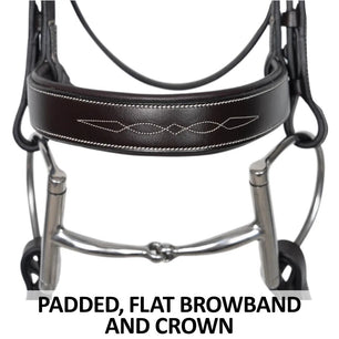 Saddlery Goods Flat Padded Hunter Bridle with White Fancy Stitching Exceptional Quality Flat, Padded Flat Hunter Bridle