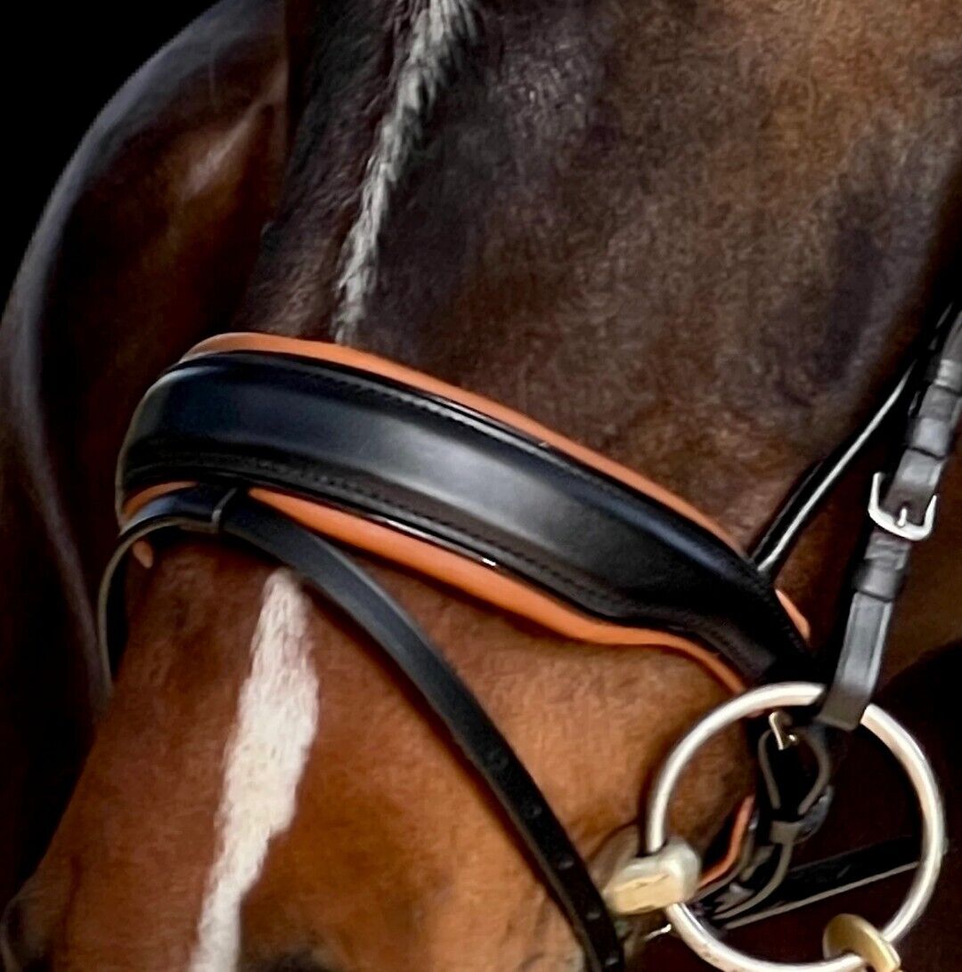 Sb-046 Saddlery Goods Black Leather Rolled Leather Snaffle Bridle with Flashd Cognac Colored Padding