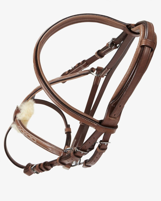 Sb-71 Saddlery Goods Bridle with Mexican Noseband and Synthetic Sheepskin COGNAC