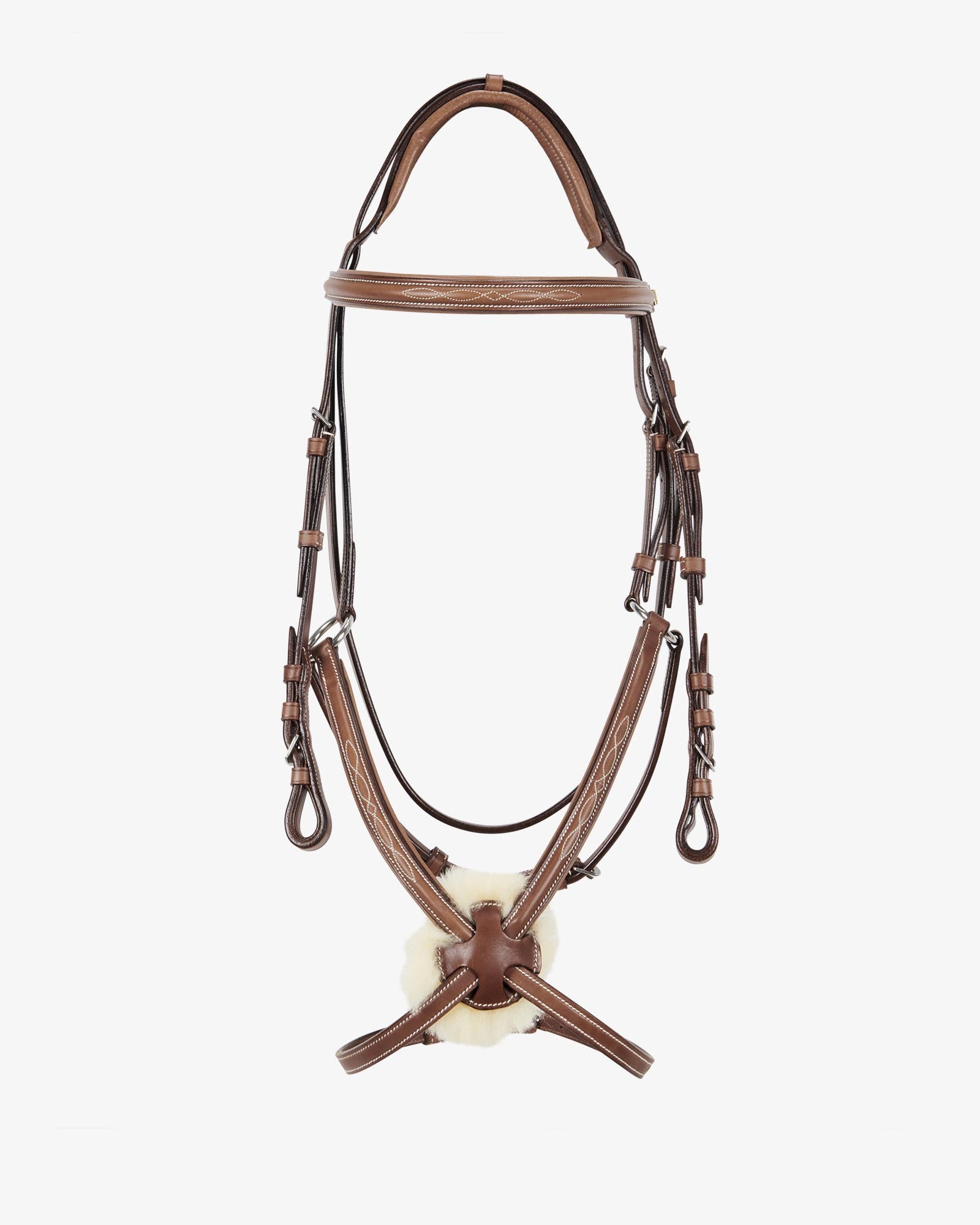 Sb-71 Saddlery Goods Bridle with Mexican Noseband and Synthetic Sheepskin COGNAC