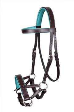 Saddlery Goods Horse Western Leather Training Tack Bitless Sidepull Bridle w/Reins/ Teal Blue Padded