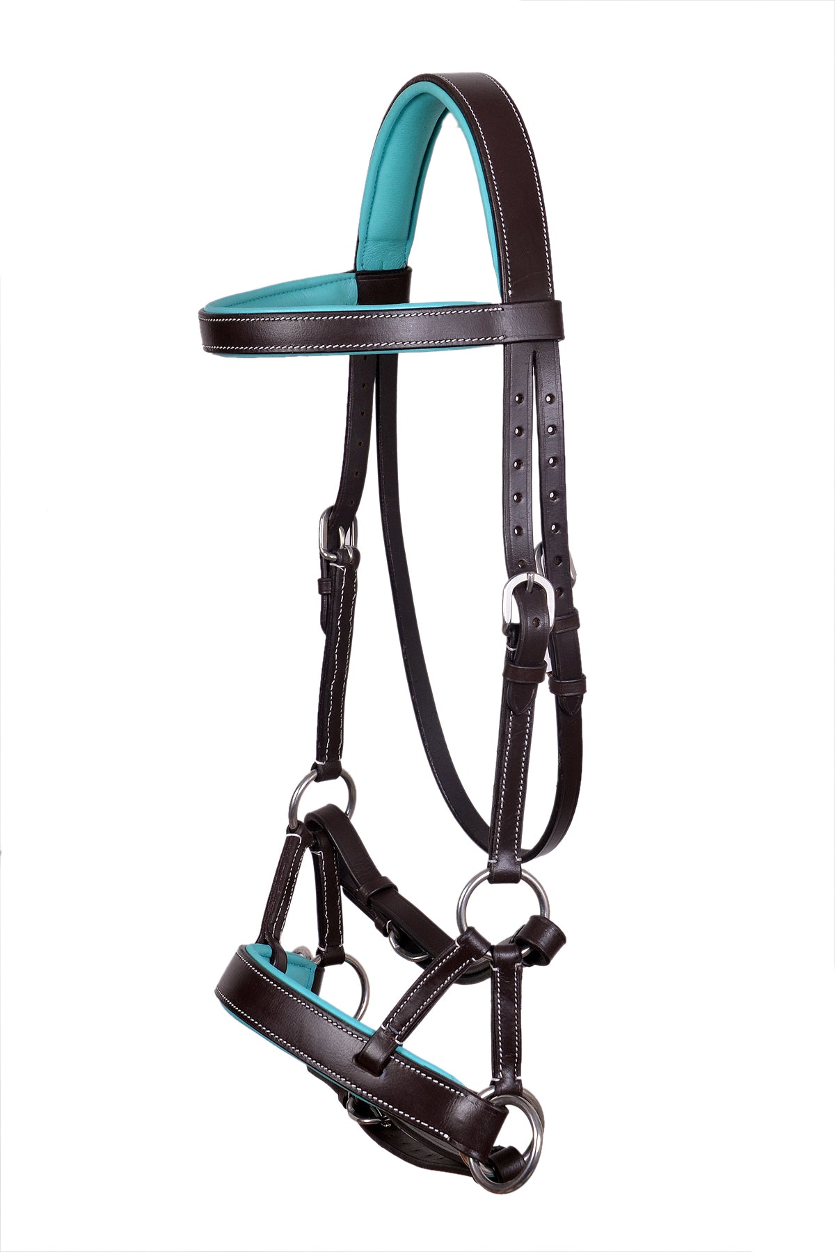 Saddlery Goods Horse Western Leather Training Tack Bitless Sidepull Bridle w/Reins/ Teal Blue Padded