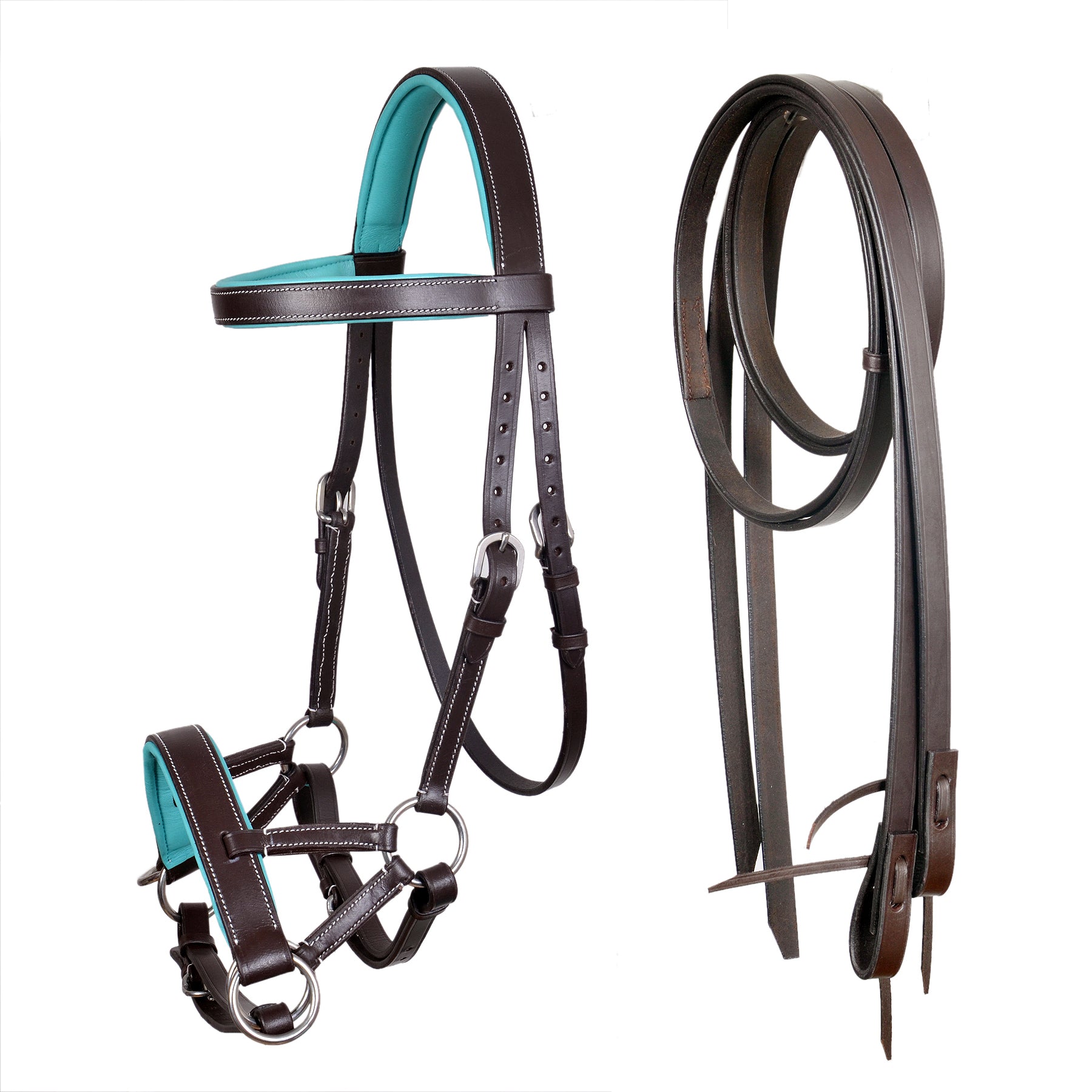 Saddlery Goods Horse Western Leather Training Tack Bitless Sidepull Bridle w/Reins/ Teal Blue Padded