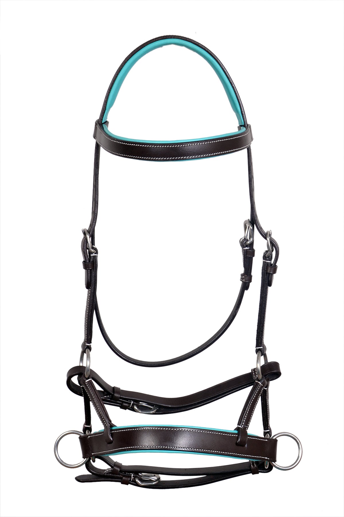 Saddlery Goods Horse Western Leather Training Tack Bitless Sidepull Bridle w/Reins/ Teal Blue Padded