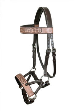 Saddlery Goods Side Pull Horse Western Leather Bridle Antique Floral Color Tooled browband and Noseband