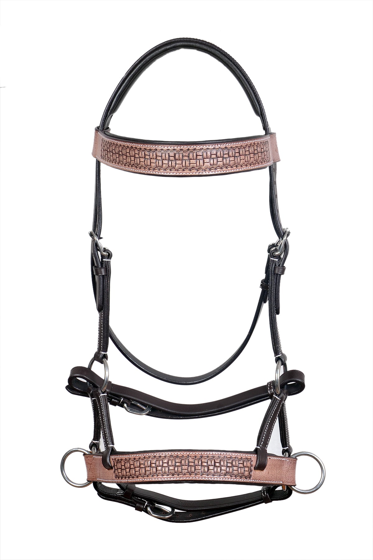 Saddlery Goods Side Pull Horse Western Leather Bridle Antique Floral Color Tooled browband and Noseband