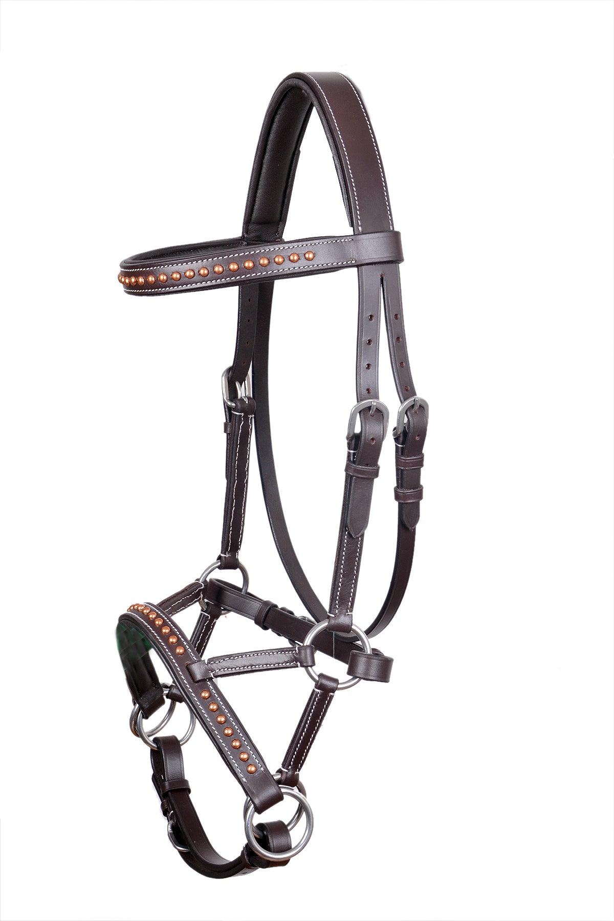 Saddlery Goods Horse Sidepull Leather Bridle Brass Rhinestones Brown