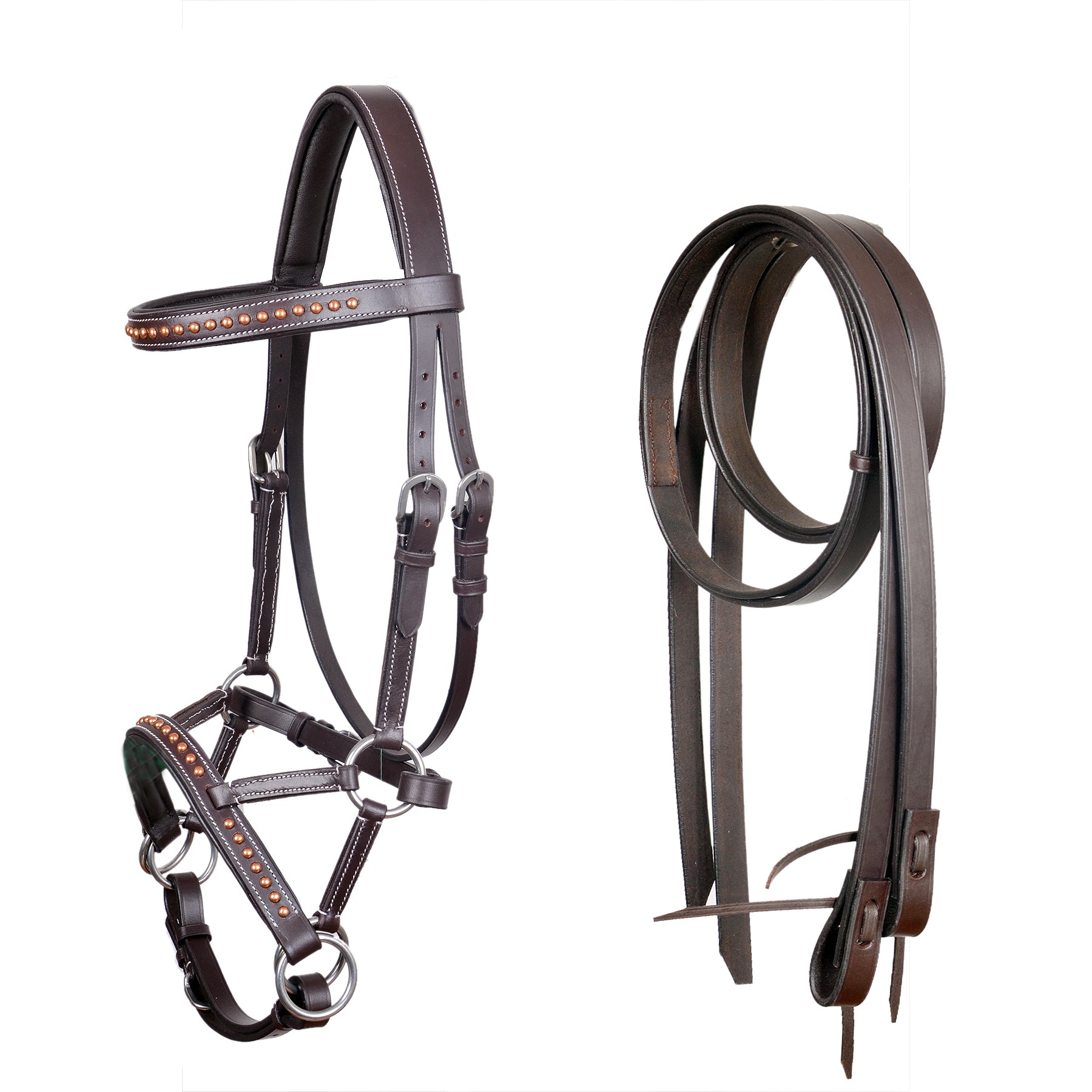 Saddlery Goods Horse Sidepull Leather Bridle Brass Rhinestones Brown