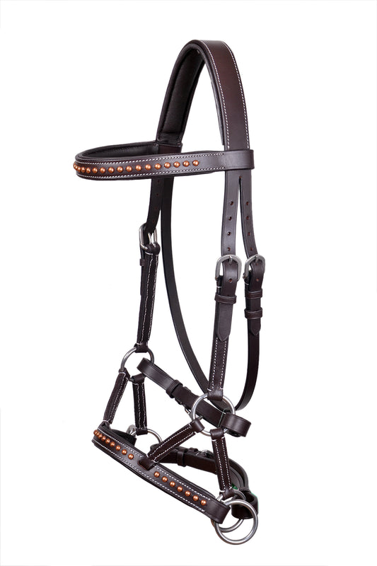 Saddlery Goods Horse Sidepull Leather Bridle Brass Rhinestones Brown