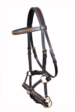 Saddlery Goods Horse Western Leather Bitless Training Side Pull Bridle with Brass Hardware