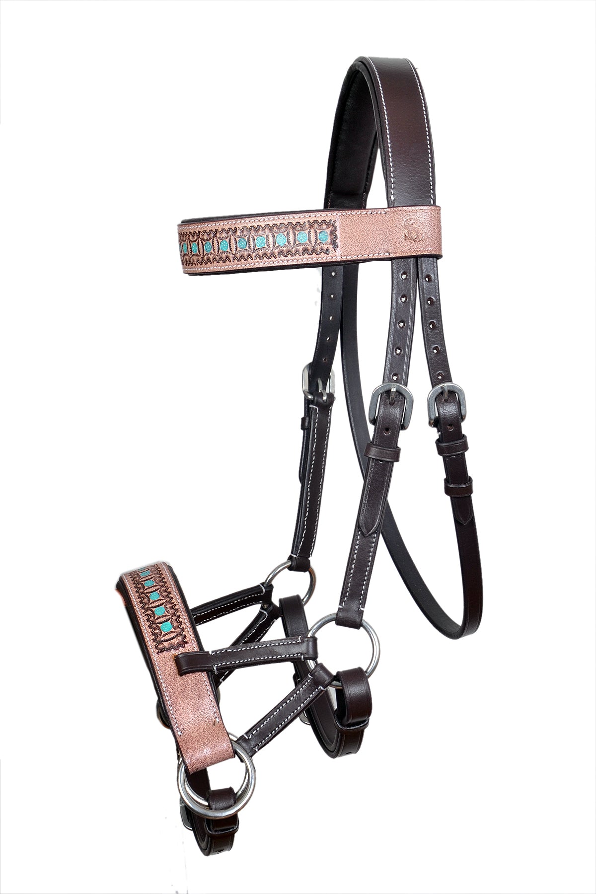 Saddlery Goods Horse Western Leather Antique Floral Tooled Bitless Sidepull Bridle Color Brown