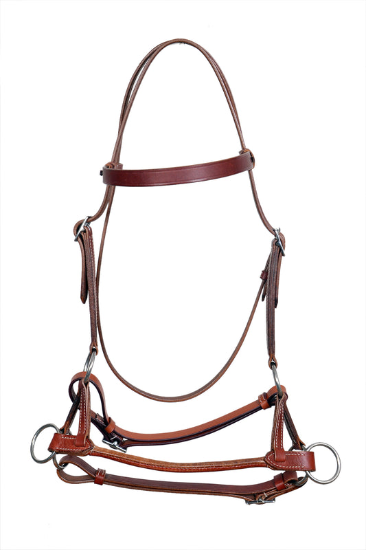 Saddlery Goods Horse Western Full-Grain Leather Bitless Training Side Pull Bridle w/Reins