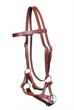 Saddlery Goods Horse Western Full-Grain Leather Bitless Training Side Pull Bridle w/Reins