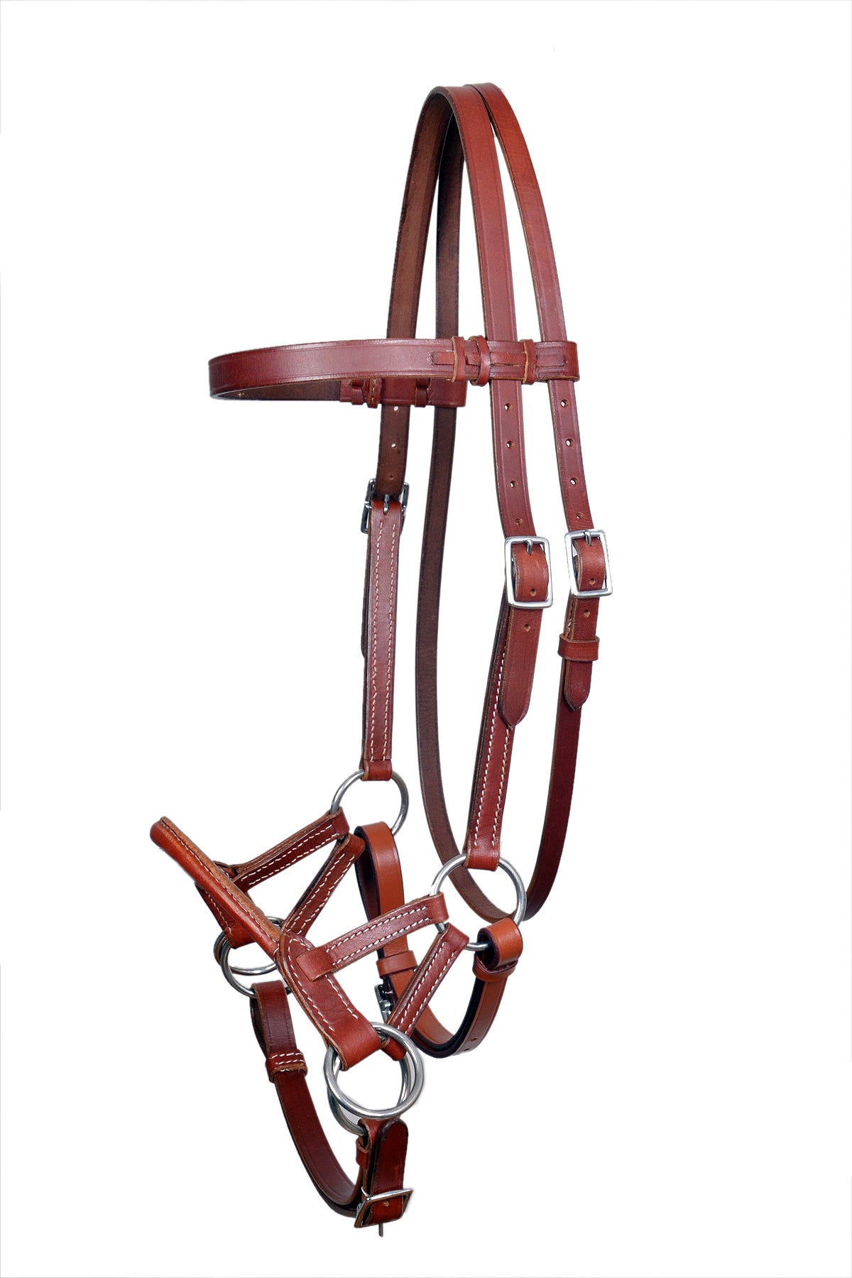 Saddlery Goods Horse Western Full-Grain Leather Bitless Training Side Pull Bridle w/Reins