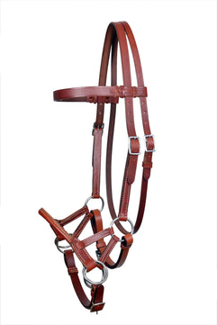 Saddlery Goods Horse Western Full-Grain Leather Bitless Training Side Pull Bridle w/Reins