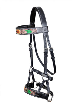 Saddlery Goods Horse Western Horse Leather Antique Floral Tooled Bitless Sidepull Bridle With Reins